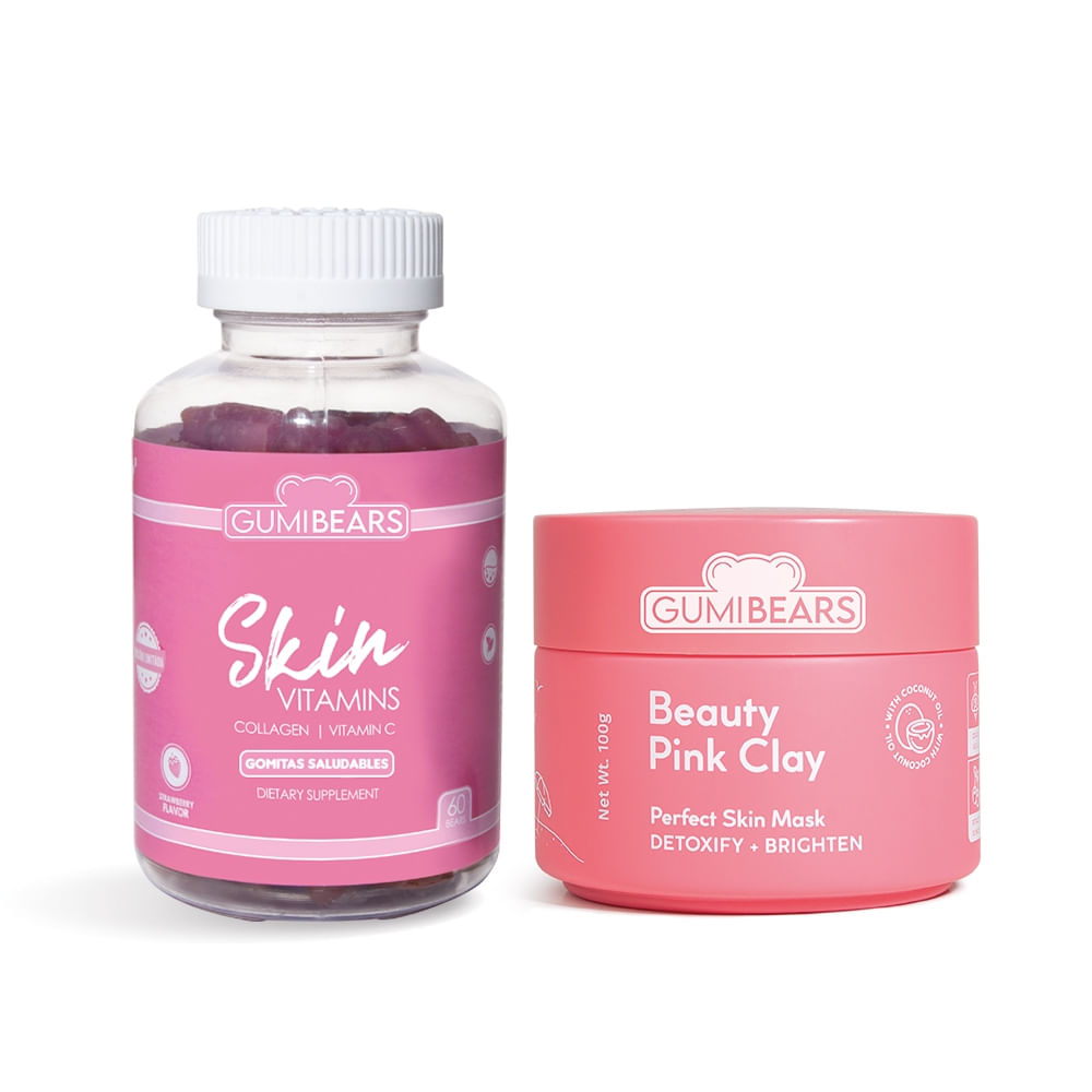 Kit Vitaminas Skin + Exfoliante Beauty Pink Clay- GumiBears